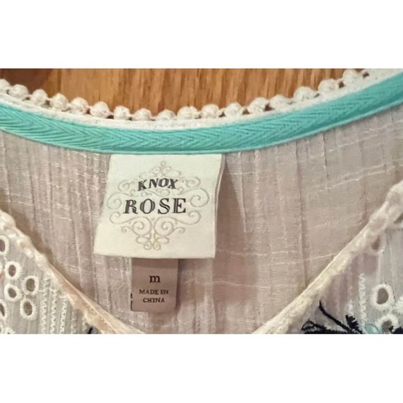 Knox Rose Eyelet Embroidered Sleeveless Babydoll White Boho Blouse Size Medium‎ - Picture 4 of 7